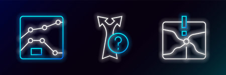 Set line Intersection point Graph chart diagram and Arrow icon. Glowing neon. Vector.のイラスト素材