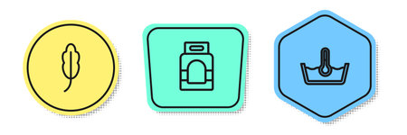 Set line Feather, Laundry detergent and Temperature wash. Colored shapes. Vector.のイラスト素材