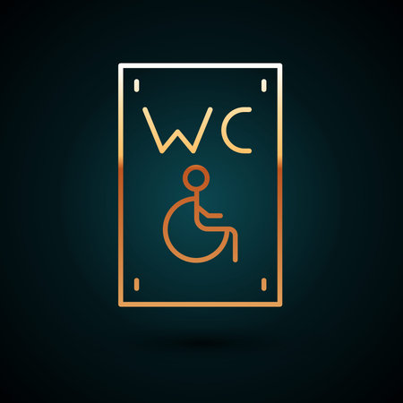 Gold line Separated toilet for disabled persons icon isolated on dark blue background. Handicapped accessible male and female WC. Vector.のイラスト素材