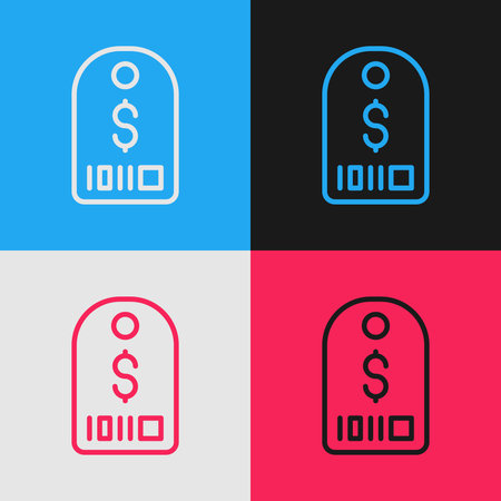 Pop art line Price tag with dollar icon isolated on color background. Badge for price. Sale with dollar symbol. Promo tag discount. Vector.のイラスト素材