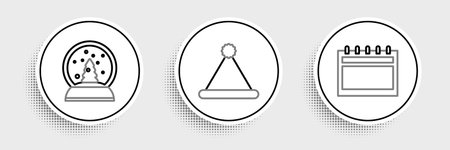 Set line Calendar Christmas snow globe and Santa Claus hat icon. Vector.のイラスト素材