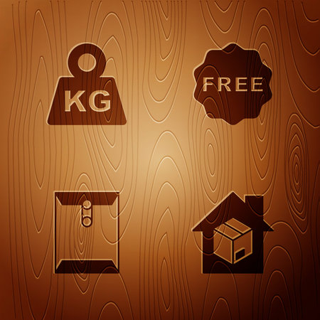 Set Home delivery services Weight Envelope and rice tag with Free on wooden background. Vector.のイラスト素材