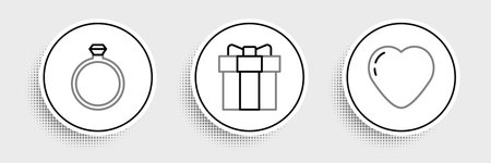 Set line Heart Diamond engagement ring and Gift box icon. Vector.のイラスト素材