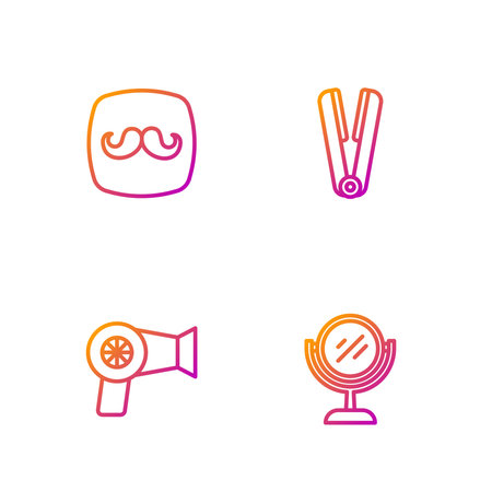 Set line Hand mirror Hair dryer Barbershop and Curling iron for hair. Gradient color icons. Vector.のイラスト素材