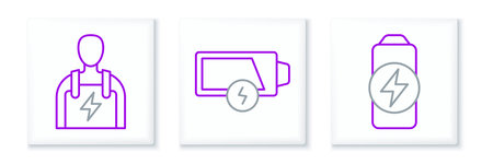 Set line Battery charge Car mechanic and Low battery icon. Vector.のイラスト素材