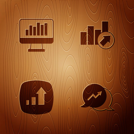 Set Financial growth Monitor with graph chart and on wooden background. Vector.のイラスト素材