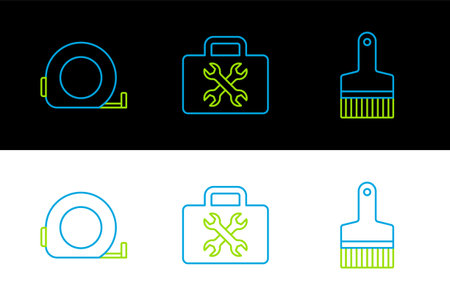 Set line Paint brush Roulette construction and Toolbox icon. Vector.のイラスト素材