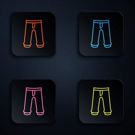 Color neon line Pants icon isolated on black background. Trousers sign. Set icons in square buttons. Vector.のイラスト素材