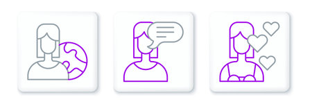 Set line Love yourself Women from different countries and Female opinion icon. Vector.のイラスト素材