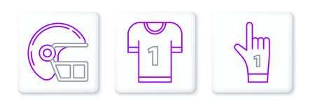 Set line Number 1 one fan hand glove with finger raised American football helmet and jersey icon. Vector.のイラスト素材