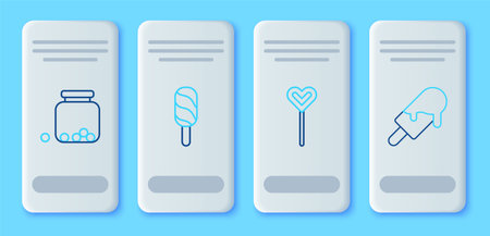 Set line Ice cream Lollipop Glass jar with candies inside and icon. Vector.のイラスト素材