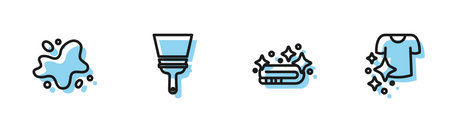Set line Towel stack, Water spill, Rubber cleaner for windows and Drying clothes icon. Vector.のイラスト素材