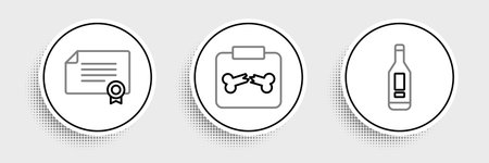 Set line Digital thermometer Certificate template and X-ray shots with broken bone icon. Vector.のイラスト素材