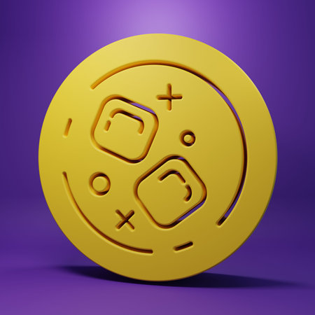 Yellow Glass and ice cubes icon isolated on purple background. Minimalism concept. 3D render...