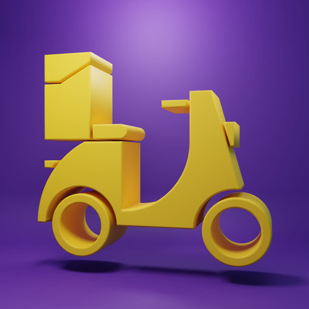 Yellow Scooter delivery icon isolated on purple background. Delivery service concept. Minimalism...