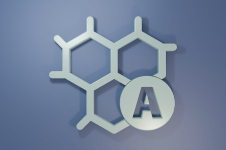 Gray Chemical formula icon isolated on purple-blue background. Abstract hexagon for innovation...