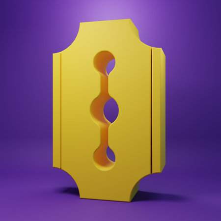 Yellow Blade razor icon isolated on purple background. Minimalism concept. 3D render illustration.の写真素材