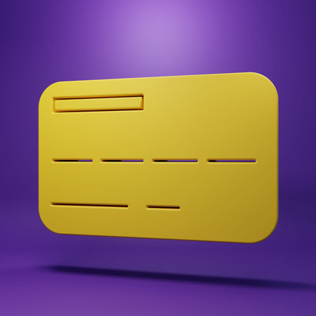 Yellow Credit card icon isolated on purple background. Online payment. Cash withdrawal. Financial...