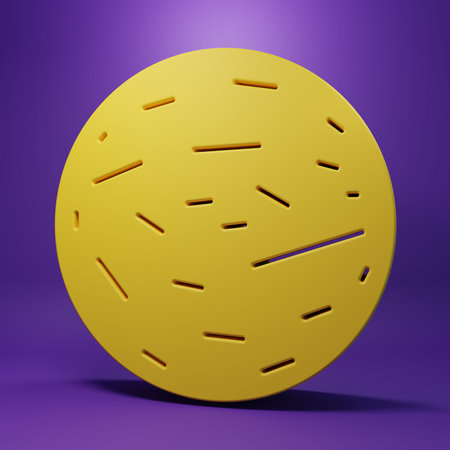Yellow Planet Venus icon isolated on purple background. Minimalism concept. 3D render illustration.
