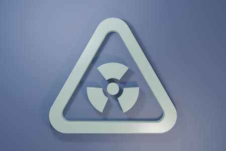 Gray Triangle sign with radiation symbol icon isolated on purple-blue background. Minimalism concept. 3D render illustration.の写真素材