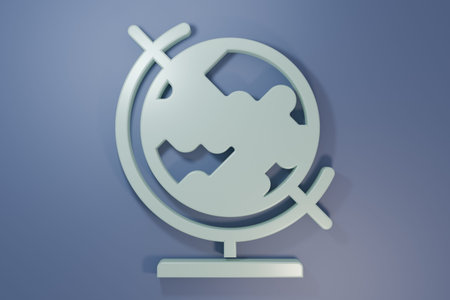 Gray Earth globe icon isolated on purple-blue background. Minimalism concept. 3D render...