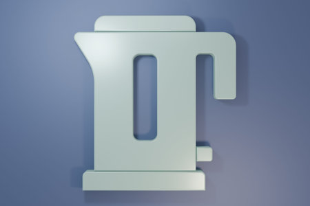 Gray Electric kettle icon isolated on purple-blue background. Teapot icon. Minimalism concept. 3D render illustration.の写真素材