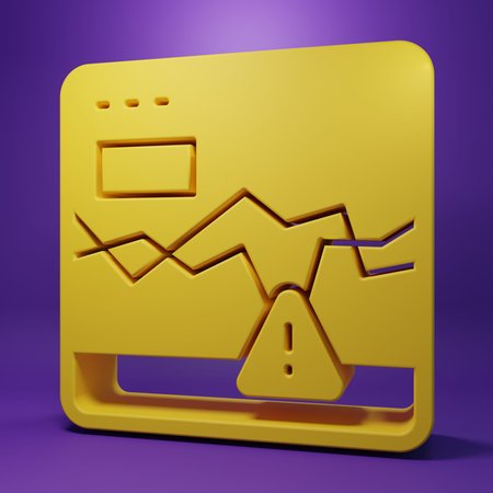Yellow Website with failing stocks market icon isolated on purple background. Monitor with stock...