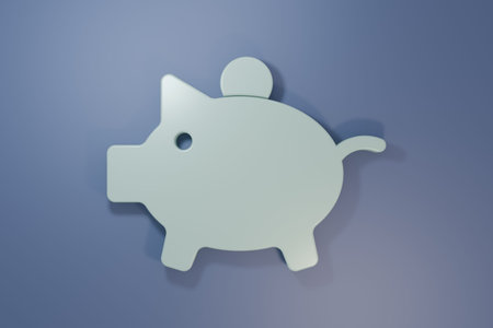 Gray Piggy bank icon isolated on purple-blue background. Icon saving or accumulation of money, investment. Minimalism concept. 3D render illustration.の写真素材