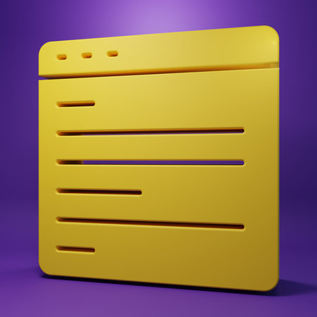Yellow Computer api interface icon isolated on purple background. Application programming interface API technology. Software integration. Minimalism concept. 3D render illustration.の写真素材