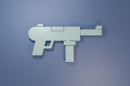 Gray Submachine gun M3, Grease gun icon isolated on purple-blue background. Minimalism concept. 3D...