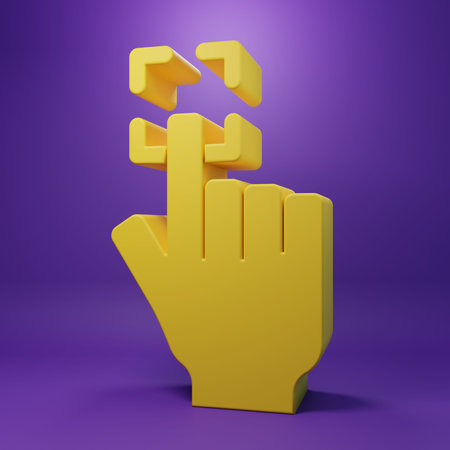 Yellow Fingerprint icon isolated on purple background. ID app icon. Identification sign. Touch id....
