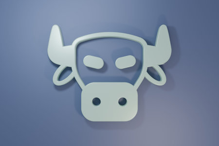 Gray Cow head icon isolated on purple-blue background. Minimalism concept. 3D render illustration.