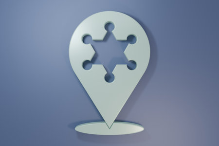 Gray Hexagram sheriff icon isolated on purple-blue background. Police badge icon. Minimalism concept. 3D render illustration.の写真素材