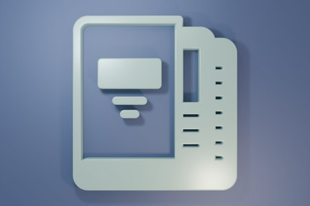 Gray Office folders with papers and documents icon isolated on purple-blue background. Office...