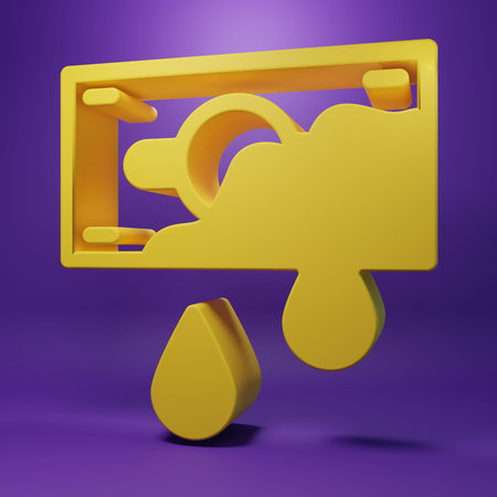 Yellow money icon isolated on purple background. Minimalism concept. 3D render illustration.
