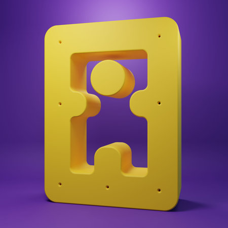 Yellow Hard disk drive HDD icon isolated on purple background. Minimalism concept. 3D render...