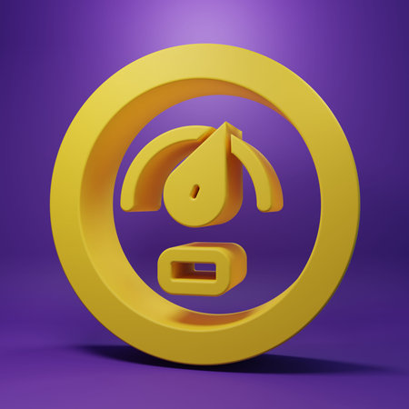 Yellow Digital speed meter concept icon isolated on purple background. Global network high speed...