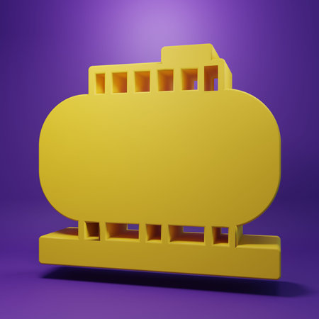 Yellow Oil tank storage icon isolated on purple background. Vessel tank for oil and gas industrial. Oil tank technology station. Minimalism concept. 3D render illustration.の写真素材