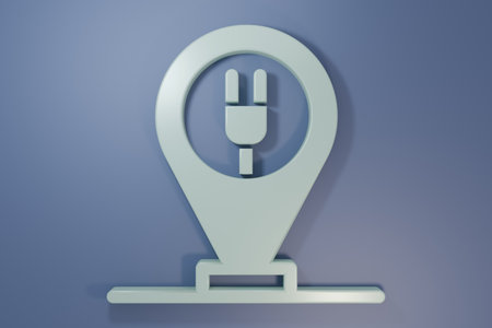 Gray Charging parking electric car icon isolated on purple-blue background. Minimalism concept. 3D render illustration.の写真素材