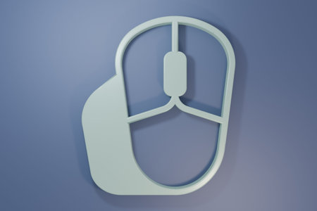 Gray Computer mouse icon isolated on purple-blue background. Optical with wheel symbol. Minimalism...