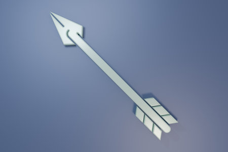 Gray arrow icon isolated on purple-blue background. Minimalism concept. 3D render illustration.の写真素材