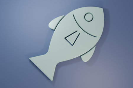 Gray Fish icon isolated on purple-blue background. Minimalism concept. 3D render illustration.の写真素材