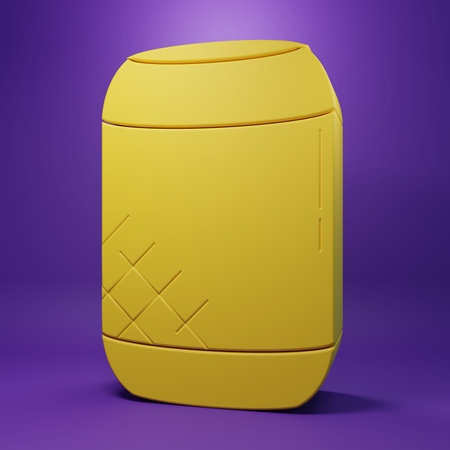 Yellow Voice assistant icon isolated on purple background. Voice control user interface smart...