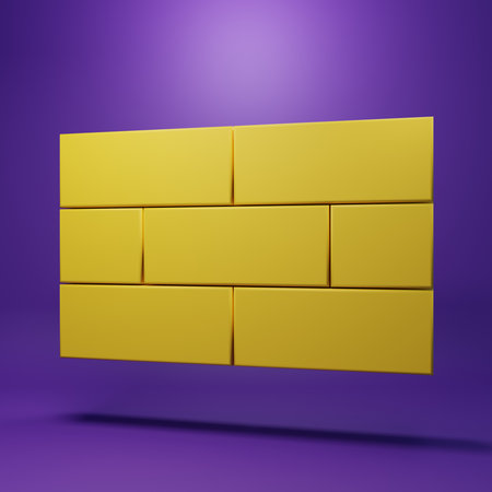 Yellow Bricks icon isolated on purple background. Minimalism concept. 3D render illustration.の写真素材