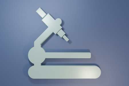 Gray Microscope icon isolated on purple-blue background. Chemistry, pharmaceutical instrument,...