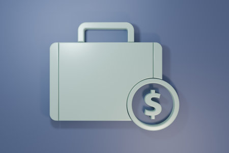 Gray Briefcase and money icon isolated on purple-blue background. Business case sign. Business portfolio. Minimalism concept. 3D render illustration.の写真素材