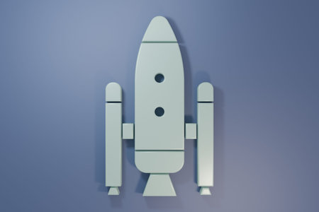 Gray Space shuttle and rockets icon isolated on purple-blue background. Minimalism concept. 3D...
