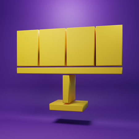 Yellow Solar energy panel icon isolated on purple background. Minimalism concept. 3D render illustration.の写真素材