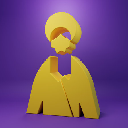 Yellow Jesus Christ icon isolated on purple background. Minimalism concept. 3D render illustration.の写真素材