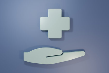 Gray Cross hospital medical icon isolated on purple-blue background. First aid. Diagnostics symbol. Medicine and pharmacy sign. Minimalism concept. 3D render illustration.の写真素材